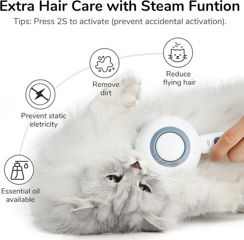 FUKUMARU Cat Steam Brush, 3 in 1 Cat Shedding Brush, Pet Steam Brush with Water Tank and USB Rechargeable, Self Cleaning Brush for Dog with Release Button, Remove Static Flying Tangled Hair, White in Saudi Arabia