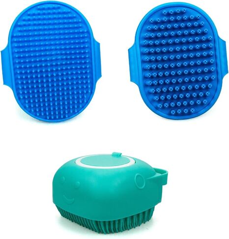 3 قطع من فرش حمام الحيوانات الأليفة مع موزع شامبو السيليكون، وظيفة التدليك، ومقبض دائري قابل للتعديل، مثالية للكلاب والقطط ذات أنواع الشعر المختلفة أثناء الاستحمام. in Kuwait