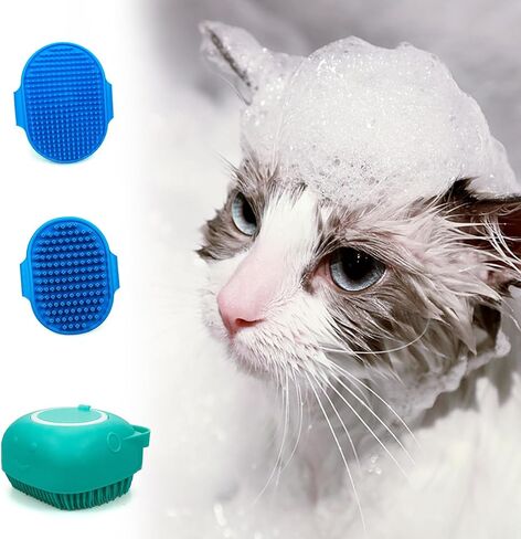 3 قطع من فرش حمام الحيوانات الأليفة مع موزع شامبو السيليكون، وظيفة التدليك، ومقبض دائري قابل للتعديل، مثالية للكلاب والقطط ذات أنواع الشعر المختلفة أثناء الاستحمام. in Kuwait