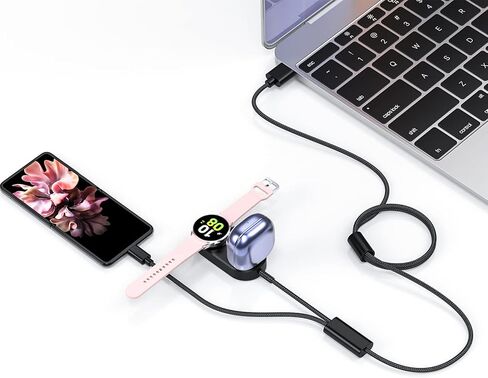 3 in 1 Watch Charger Compatible for Samsung Galaxy Watch 6/6 Classic/5 Pro/5/4/3/Active2/1 and Galaxy S23 Ultra/S22/21/20 Note20/10/9/Z Fold 5 USB C Charging Cable(4 ft) in Saudi Arabia