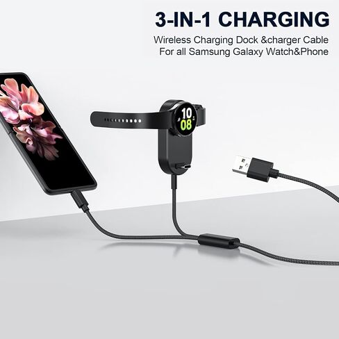 3 in 1 Watch Charger Compatible for Samsung Galaxy Watch 6/6 Classic/5 Pro/5/4/3/Active2/1 and Galaxy S23 Ultra/S22/21/20 Note20/10/9/Z Fold 5 USB C Charging Cable(4 ft) in Saudi Arabia