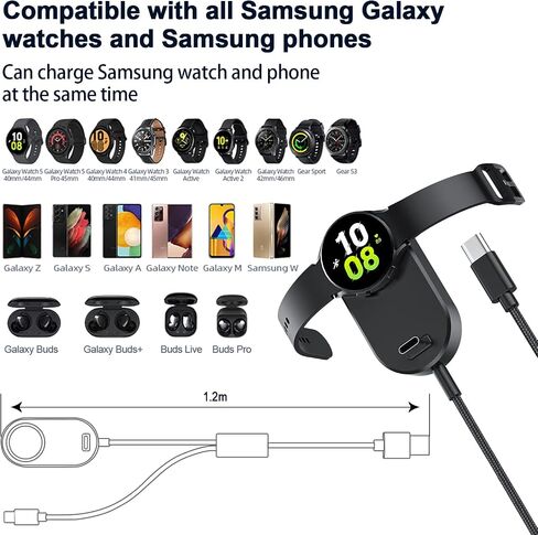 3 in 1 Watch Charger Compatible for Samsung Galaxy Watch 6/6 Classic/5 Pro/5/4/3/Active2/1 and Galaxy S23 Ultra/S22/21/20 Note20/10/9/Z Fold 5 USB C Charging Cable(4 ft) in Saudi Arabia