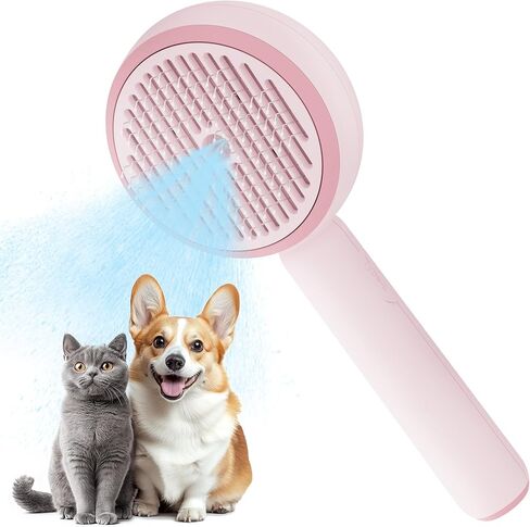 فرشاة بخار للقطط من فوكومارو، فرشاة تساقط الشعر 3 في 1 للقطط، فرشاة بخار للحيوانات الأليفة مع خزان مياه وقابلة لإعادة الشحن عبر USB، فرشاة تنظيف ذاتية للكلاب مع زر تحرير، إزالة الشعر المتشابك الثابت، أبيض in Kuwait