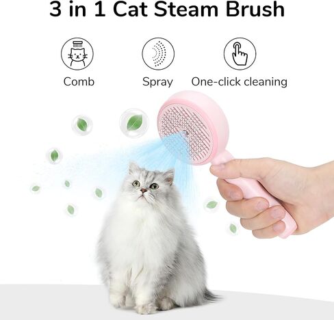 فرشاة بخار للقطط من فوكومارو، فرشاة تساقط الشعر 3 في 1 للقطط، فرشاة بخار للحيوانات الأليفة مع خزان مياه وقابلة لإعادة الشحن عبر USB، فرشاة تنظيف ذاتية للكلاب مع زر تحرير، إزالة الشعر المتشابك الثابت، أبيض in Kuwait