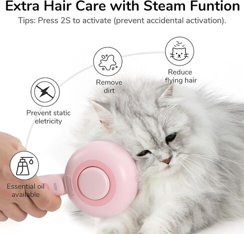 فرشاة بخار للقطط من فوكومارو، فرشاة تساقط الشعر 3 في 1 للقطط، فرشاة بخار للحيوانات الأليفة مع خزان مياه وقابلة لإعادة الشحن عبر USB، فرشاة تنظيف ذاتية للكلاب مع زر تحرير، إزالة الشعر المتشابك الثابت، أبيض in Kuwait