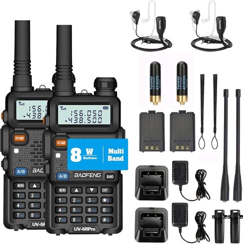 BaoFeng UV-5R Pro 8W جهاز اتصال لاسلكي ثنائي النطاق مع هوائي عالي الكسب وعمر بطارية ممتد (عبوتان) in Saudi Arabia