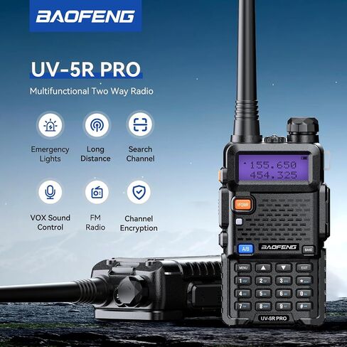 BaoFeng UV-5R Pro 8W جهاز اتصال لاسلكي ثنائي النطاق مع هوائي عالي الكسب وعمر بطارية ممتد (عبوتان) in Saudi Arabia