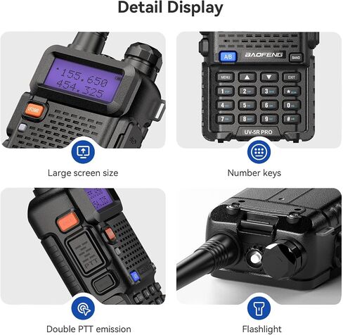 BaoFeng UV-5R Pro 8W جهاز اتصال لاسلكي ثنائي النطاق مع هوائي عالي الكسب وعمر بطارية ممتد (عبوتان) in Saudi Arabia
