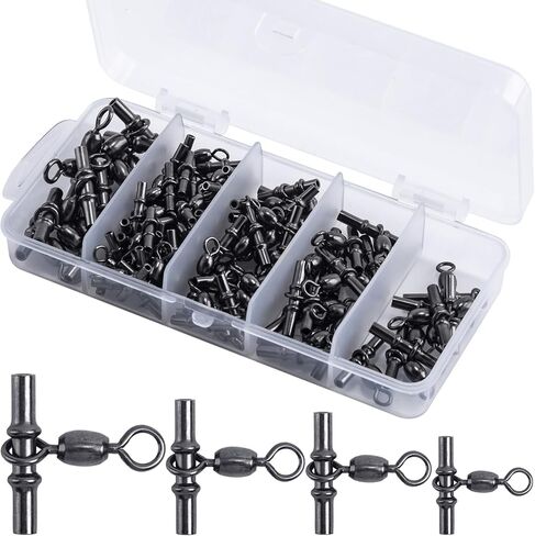 3 Way Fishing Sleeve Swivels Fishing Cross Line Swivels, 30/35/60/90 Pcs 3 Way Fishing Crimp Swivels Heavy Duty Brass Triple Swivels Fishing Accessories Saltwater Freshwater in Saudi Arabia