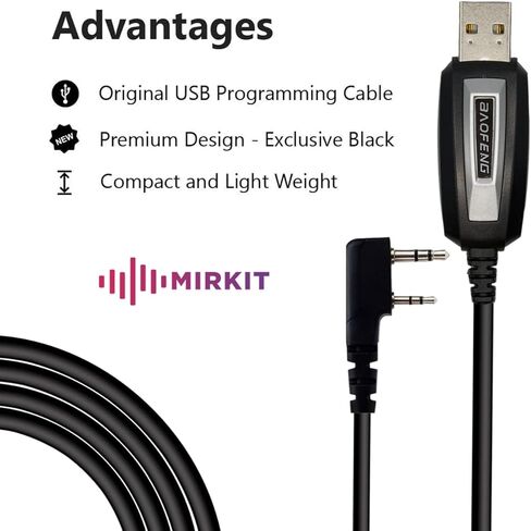 كابل برمجة MIRKIT Baofeng للأشعة فوق البنفسجية 5R والأشعة فوق البنفسجية 82 لأجهزة الراديو المحمولة ذات الاتجاهين: UV-5R، 5RA، 5R Plus، 5Re، BF F8HP، BF-888S، UV82HP، 5RX3 وحبل قصير in Kuwait