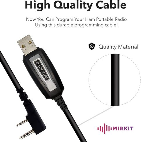 كابل برمجة MIRKIT Baofeng للأشعة فوق البنفسجية 5R والأشعة فوق البنفسجية 82 لأجهزة الراديو المحمولة ذات الاتجاهين: UV-5R، 5RA، 5R Plus، 5Re، BF F8HP، BF-888S، UV82HP، 5RX3 وحبل قصير in Kuwait