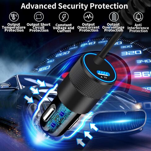 [معتمد من Apple MFi] شاحن سيارة سريع لهاتف iPhone، BAOYUANDA 66W PD + QC محول شاحن سيارة سريع مع كابل Lightning ملفوف بطول 6أقدام لشحن السيارة السريع لهاتف iPhone 14 13 12 11 Pro Max XS XR X 8 iPad in Kuwait