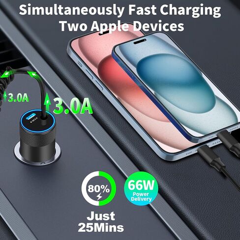 [معتمد من Apple MFi] شاحن سيارة سريع لهاتف iPhone، BAOYUANDA 66W PD + QC محول شاحن سيارة سريع مع كابل Lightning ملفوف بطول 6أقدام لشحن السيارة السريع لهاتف iPhone 14 13 12 11 Pro Max XS XR X 8 iPad in Kuwait