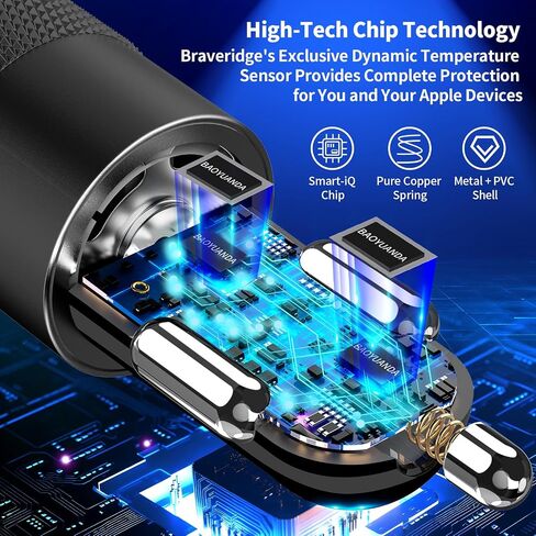 [معتمد من Apple MFi] شاحن سيارة سريع لهاتف iPhone، BAOYUANDA 66W PD + QC محول شاحن سيارة سريع مع كابل Lightning ملفوف بطول 6أقدام لشحن السيارة السريع لهاتف iPhone 14 13 12 11 Pro Max XS XR X 8 iPad in Kuwait