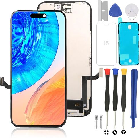 مجموعة استبدال شاشة iPhone 15 كاملة التجميع، شاشة LCD بديلة لهاتف iPhone 15 مع محول رقمي يعمل باللمس ثلاثي الأبعاد ومجموعة أدوات إصلاح لمحول رقمي 6.1 بوصة iphone15 in Saudi Arabia