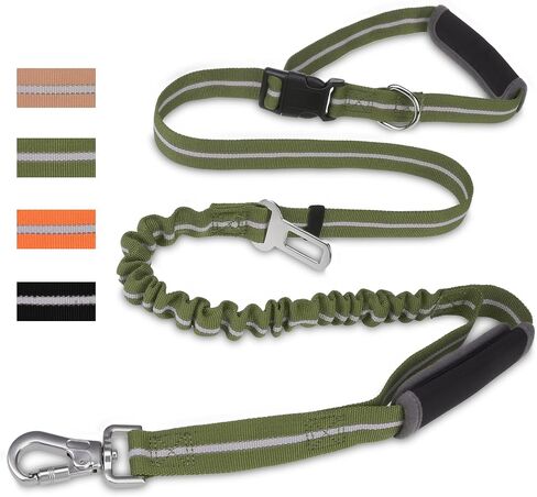 PUPTECK Heavy Duty Bungee Leash for Medium Large Dogs, No Pull Tactical Dog Leash with Double Handles for Training, Reflective with Car Seatbelt and Quick Release Buckle, Orange in Saudi Arabia