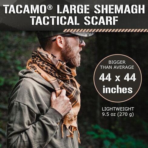 Shemagh Tactical Scarf for Men and Women - 44in x 44in - 100% Woven Desert Keffiyeh for Paintball, Hiking, Traveling in Saudi Arabia