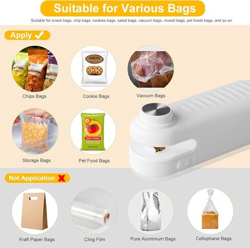 2 in 1 Mini Bag Sealer, Bag Sealer Heat Seal with Cutter, USB C Rechargeable Chip Bag Sealer Heat Seal, Portable Bag Resealer for Plastic Bags Snacks & Food Storage,Ivory White in Saudi Arabia