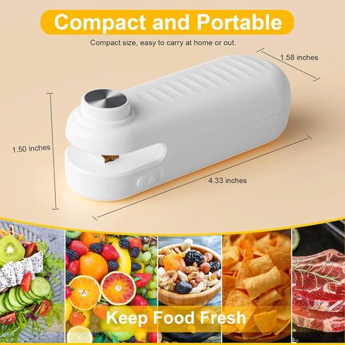 2 in 1 Mini Bag Sealer, Bag Sealer Heat Seal with Cutter, USB C Rechargeable Chip Bag Sealer Heat Seal, Portable Bag Resealer for Plastic Bags Snacks & Food Storage,Ivory White in Saudi Arabia
