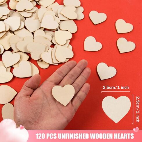 120 Pcs 1.5 Inch Small Wooden Hearts for Crafts Unfinished Wood Hearts Cutouts Blank Wood Hearts Slices Embellishments for DIY Crafts, Guest Book, Valentine's Day, Wedding, Mother's Day Decor in Saudi Arabia