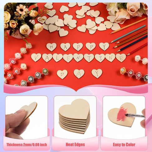120 Pcs 1.5 Inch Small Wooden Hearts for Crafts Unfinished Wood Hearts Cutouts Blank Wood Hearts Slices Embellishments for DIY Crafts, Guest Book, Valentine's Day, Wedding, Mother's Day Decor in Saudi Arabia