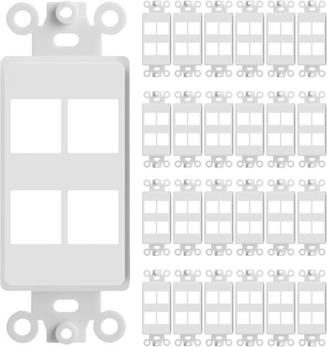 Big-A - 25 Pack 4 Port Decora Wall Plate 1-Gang Keystone Decora Insert, Jack Single Gang Decora Wall Plate - White in Saudi Arabia
