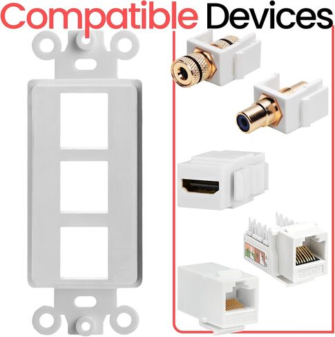 Big-A - 25 Pack 4 Port Decora Wall Plate 1-Gang Keystone Decora Insert, Jack Single Gang Decora Wall Plate - White in Saudi Arabia