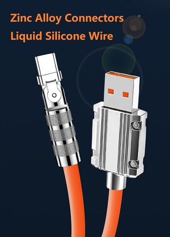 [1M/3.3FT] 6A 120W 180 درجة دوران الكوع USB إلى النوع C كابل LED معدني سائل سيليكون شحن سريع للغاية كابل بيانات من النوع C لهاتف Samsung Z Galaxy وLG وGoogle Pixel والأجهزة اللوحية والمزيد in Saudi Arabia