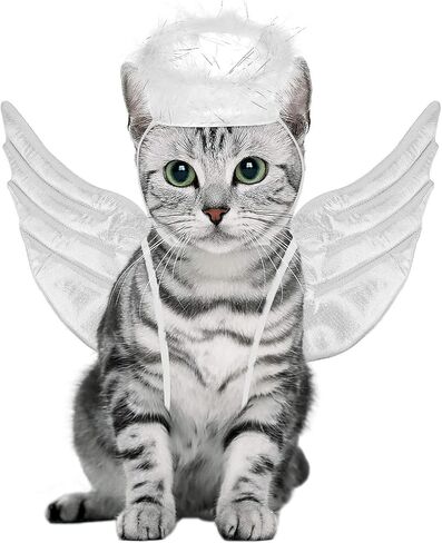 POPETPOP Pet Dog Cat Halloween Costume Angel Wings Shape Clothing - Creative Pet Cat Makeover Clothes for Halloween Festival Party Special Events - Pet Clothes Supplies - Size S (White) in Saudi Arabia