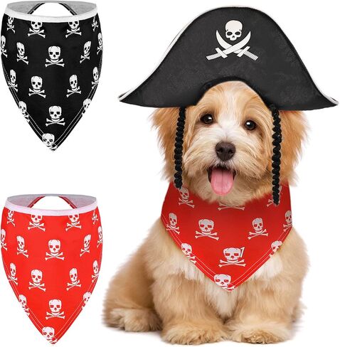 3 Pieces Halloween Dog Pirate Costume Set Pet Pirate Hat Dog Cat Captain Cap Skulls and Bones Halloween Pet Bandana Dog Halloween Skull Bandana Pet Halloween Cosplay Costumes for Pet Dog Cat Puppy in Saudi Arabia