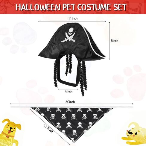 3 Pieces Halloween Dog Pirate Costume Set Pet Pirate Hat Dog Cat Captain Cap Skulls and Bones Halloween Pet Bandana Dog Halloween Skull Bandana Pet Halloween Cosplay Costumes for Pet Dog Cat Puppy in Saudi Arabia