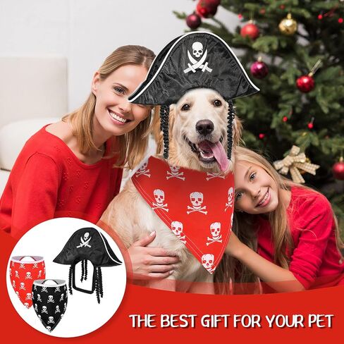 3 Pieces Halloween Dog Pirate Costume Set Pet Pirate Hat Dog Cat Captain Cap Skulls and Bones Halloween Pet Bandana Dog Halloween Skull Bandana Pet Halloween Cosplay Costumes for Pet Dog Cat Puppy in Saudi Arabia
