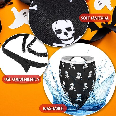3 Pieces Halloween Dog Pirate Costume Set Pet Pirate Hat Dog Cat Captain Cap Skulls and Bones Halloween Pet Bandana Dog Halloween Skull Bandana Pet Halloween Cosplay Costumes for Pet Dog Cat Puppy in Saudi Arabia