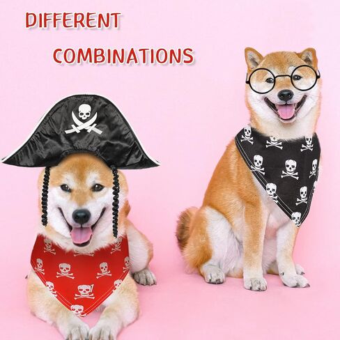 3 Pieces Halloween Dog Pirate Costume Set Pet Pirate Hat Dog Cat Captain Cap Skulls and Bones Halloween Pet Bandana Dog Halloween Skull Bandana Pet Halloween Cosplay Costumes for Pet Dog Cat Puppy in Saudi Arabia