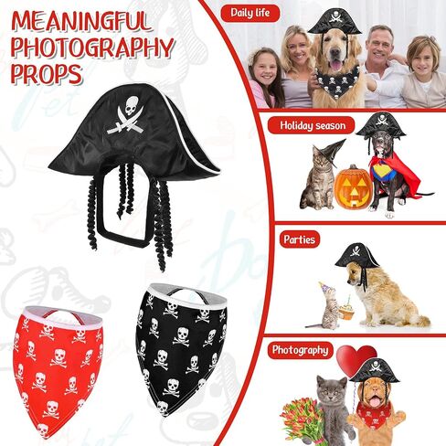 3 Pieces Halloween Dog Pirate Costume Set Pet Pirate Hat Dog Cat Captain Cap Skulls and Bones Halloween Pet Bandana Dog Halloween Skull Bandana Pet Halloween Cosplay Costumes for Pet Dog Cat Puppy in Saudi Arabia
