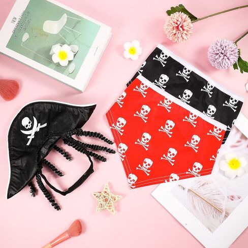 3 Pieces Halloween Dog Pirate Costume Set Pet Pirate Hat Dog Cat Captain Cap Skulls and Bones Halloween Pet Bandana Dog Halloween Skull Bandana Pet Halloween Cosplay Costumes for Pet Dog Cat Puppy in Saudi Arabia