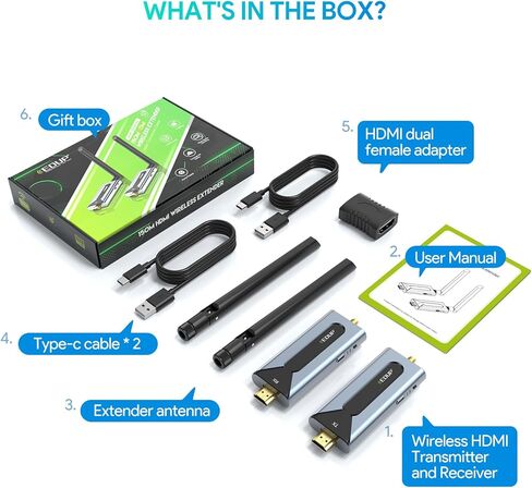 مجموعة جهاز إرسال واستقبال HDMI لاسلكي من EDUP، موسع طويل المدى 492FT/150M 2.4G/5G للكمبيوتر/الكمبيوتر المحمول/HDTV/جهاز العرض/صندوق التلفزيون مع هوائي، التوصيل والتشغيل، لا يتطلب تطبيق/بلوتوث in Kuwait