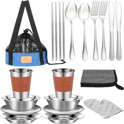 Camping Mess Kit - 1 to 2 persons Camping Dishes includes Cups, Bowls, Knives, Forks, Spoons, Camping Dinnerware Set Camping Cooking Utensils Accessories Plates Dinnerware Set in Saudi Arabia