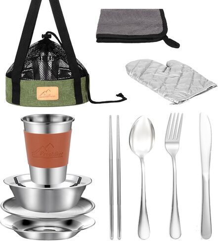 Camping Mess Kit - 1 to 2 persons Camping Dishes includes Cups, Bowls, Knives, Forks, Spoons, Camping Dinnerware Set Camping Cooking Utensils Accessories Plates Dinnerware Set in Saudi Arabia