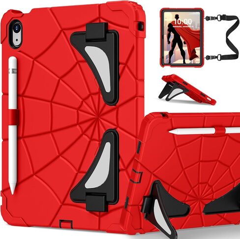 WESOROL for iPad 10th Generation Case 10.9 Inch, Kids Friendly iPad Case 10th Gen with Kickstand Shoulder Strap Pen Holder, Shockproof Case for 10th Generation iPad 2022 Release, Red Black in Saudi Arabia
