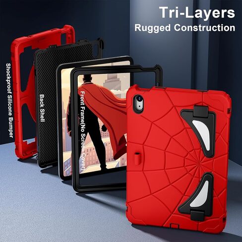 WESOROL for iPad 10th Generation Case 10.9 Inch, Kids Friendly iPad Case 10th Gen with Kickstand Shoulder Strap Pen Holder, Shockproof Case for 10th Generation iPad 2022 Release, Red Black in Saudi Arabia