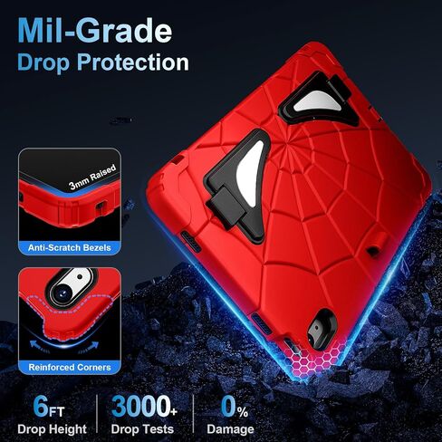 WESOROL for iPad 10th Generation Case 10.9 Inch, Kids Friendly iPad Case 10th Gen with Kickstand Shoulder Strap Pen Holder, Shockproof Case for 10th Generation iPad 2022 Release, Red Black in Saudi Arabia