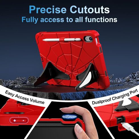 WESOROL for iPad 10th Generation Case 10.9 Inch, Kids Friendly iPad Case 10th Gen with Kickstand Shoulder Strap Pen Holder, Shockproof Case for 10th Generation iPad 2022 Release, Red Black in Saudi Arabia