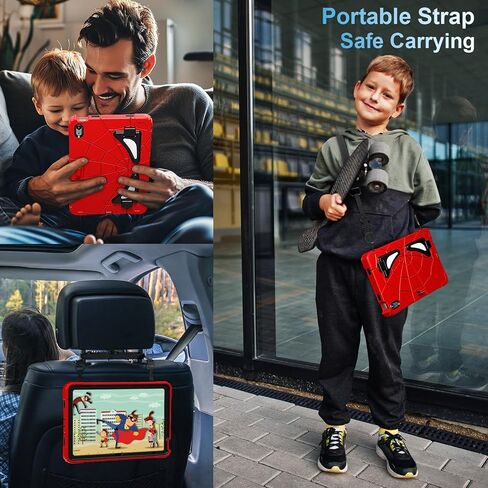 WESOROL for iPad 10th Generation Case 10.9 Inch, Kids Friendly iPad Case 10th Gen with Kickstand Shoulder Strap Pen Holder, Shockproof Case for 10th Generation iPad 2022 Release, Red Black in Saudi Arabia