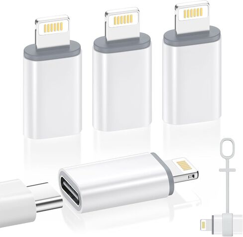 MoKo USB C to Lightning Adapter 4 Pack, Not for Audio/OTG, Lightning Male to USB C Female Adapter for iPhone 14/13/12/11/X Series, iPad/AirPods, Charging & Data Sync, with Anti-Lost Loop, White in Saudi Arabia