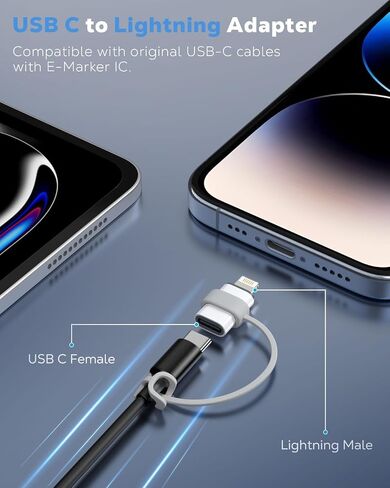 MoKo USB C to Lightning Adapter 4 Pack, Not for Audio/OTG, Lightning Male to USB C Female Adapter for iPhone 14/13/12/11/X Series, iPad/AirPods, Charging & Data Sync, with Anti-Lost Loop, White in Saudi Arabia