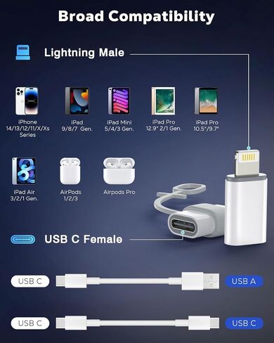 MoKo USB C to Lightning Adapter 4 Pack, Not for Audio/OTG, Lightning Male to USB C Female Adapter for iPhone 14/13/12/11/X Series, iPad/AirPods, Charging & Data Sync, with Anti-Lost Loop, White in Saudi Arabia