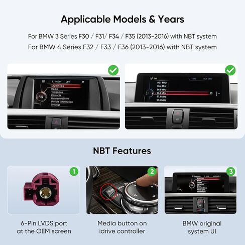 ستيريو سيارة 12.3 بوصة لسيارة BMW 3/4 Series F30/F31/F34/F35 F32/F33/F36 (2013-2016) مع نظام NBT، Android Auto Wireless CarPlay Bluetooth 1920 * 720p IPS شاشة تعمل باللمس ترقية راديو المصنع in Kuwait