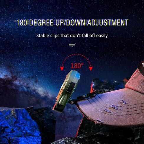 مصباح بمشبك قبعة خارجي متعدد الوظائف، مقاوم للماء بدرجة IPX6، قابل للتعديل 180 درجة، COB LED، قابل لإعادة الشحن عبر USB، ضوء أمامي 2000 لومن، مناسب للتخييم وركوب الدراجات الليلية والمشي لمسافات طويلة in Saudi Arabia
