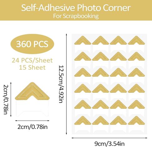 360Pcs Photo Corners Self Adhesive Gold Photo Corner Stickers for Scrapbooking Photo Mounting Corners for DIY Scrapbook Photo Album Journal in Saudi Arabia